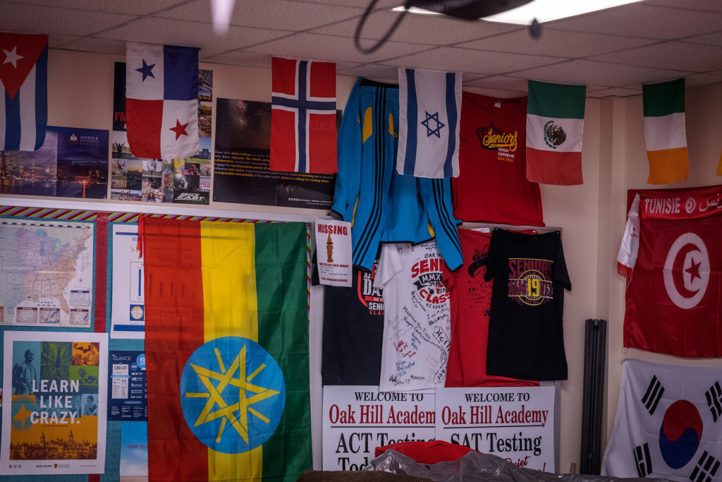 International flags displayed on wall